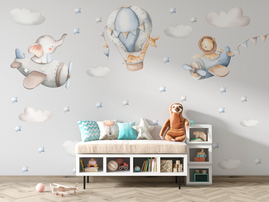 Whimsical Flying Animals Nursery Mural