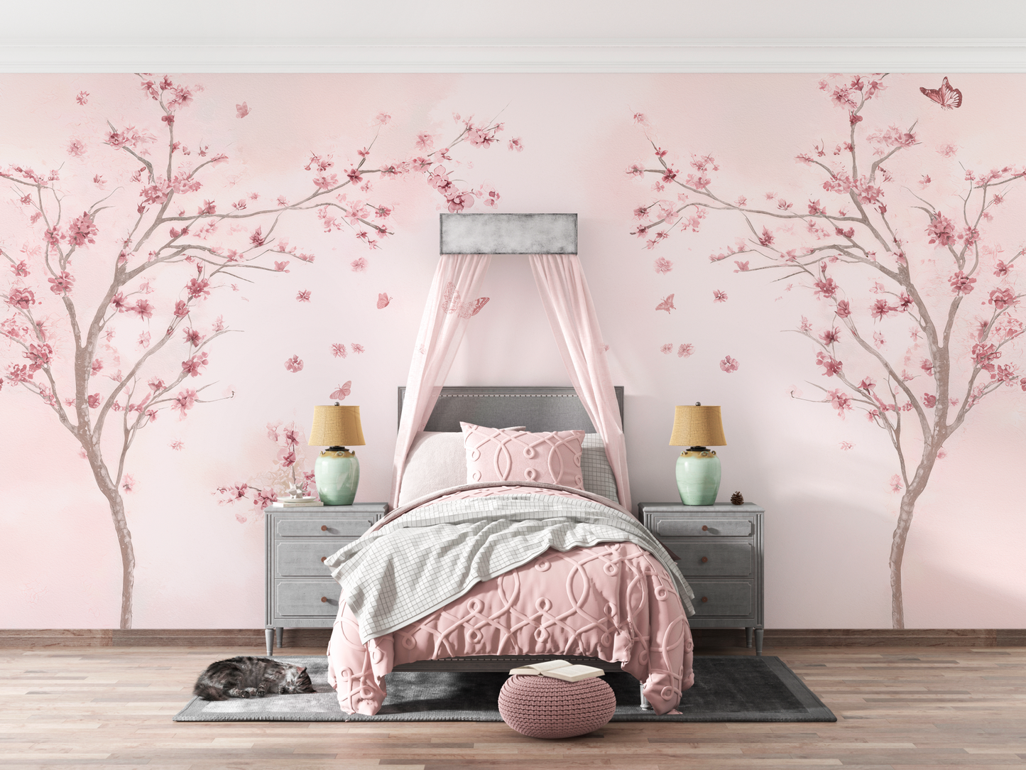 Delicate Pink Cherry Blossom Mural
