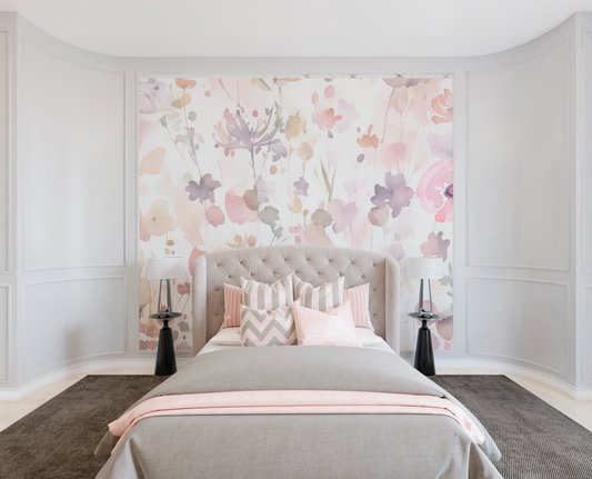 Soft Watercolor Floral Bedroom Mural