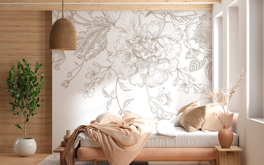 Elegant Floral Outline Bedroom Mural