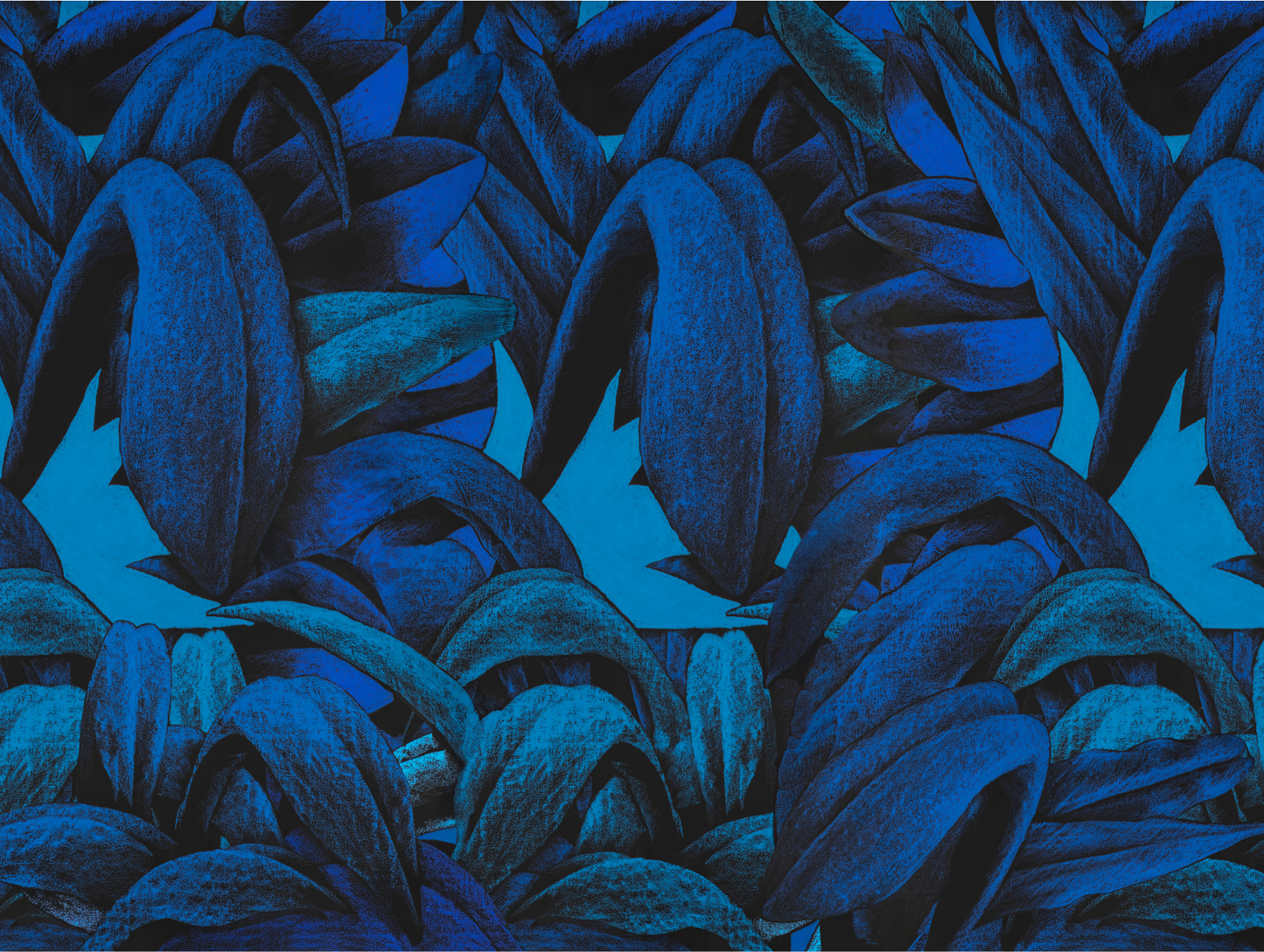 Bold Blue Tropical Leaf Mural