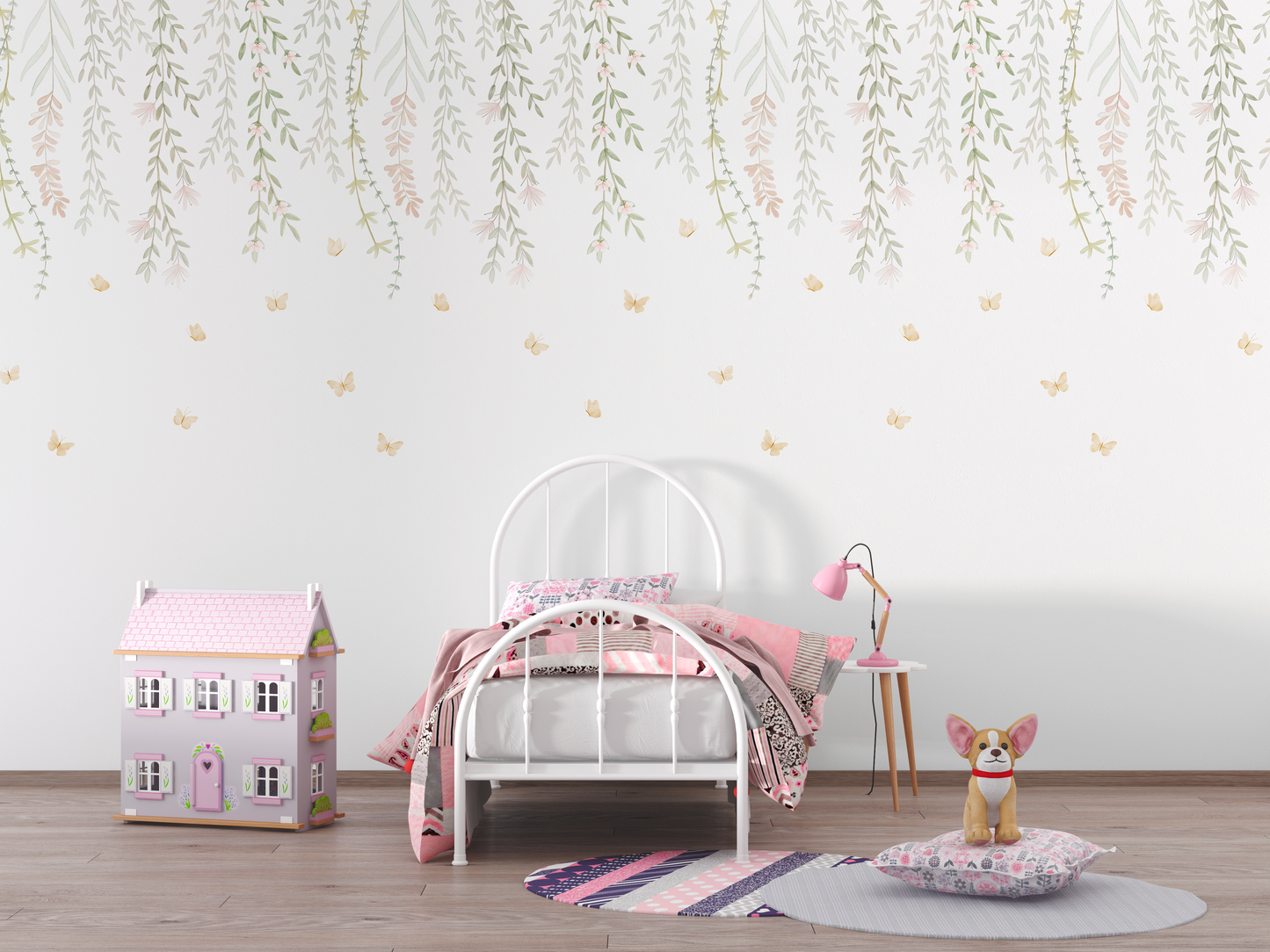 Delicate Hanging Vines & Butterfly Mural
