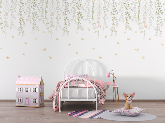 Delicate Hanging Vines & Butterfly Mural