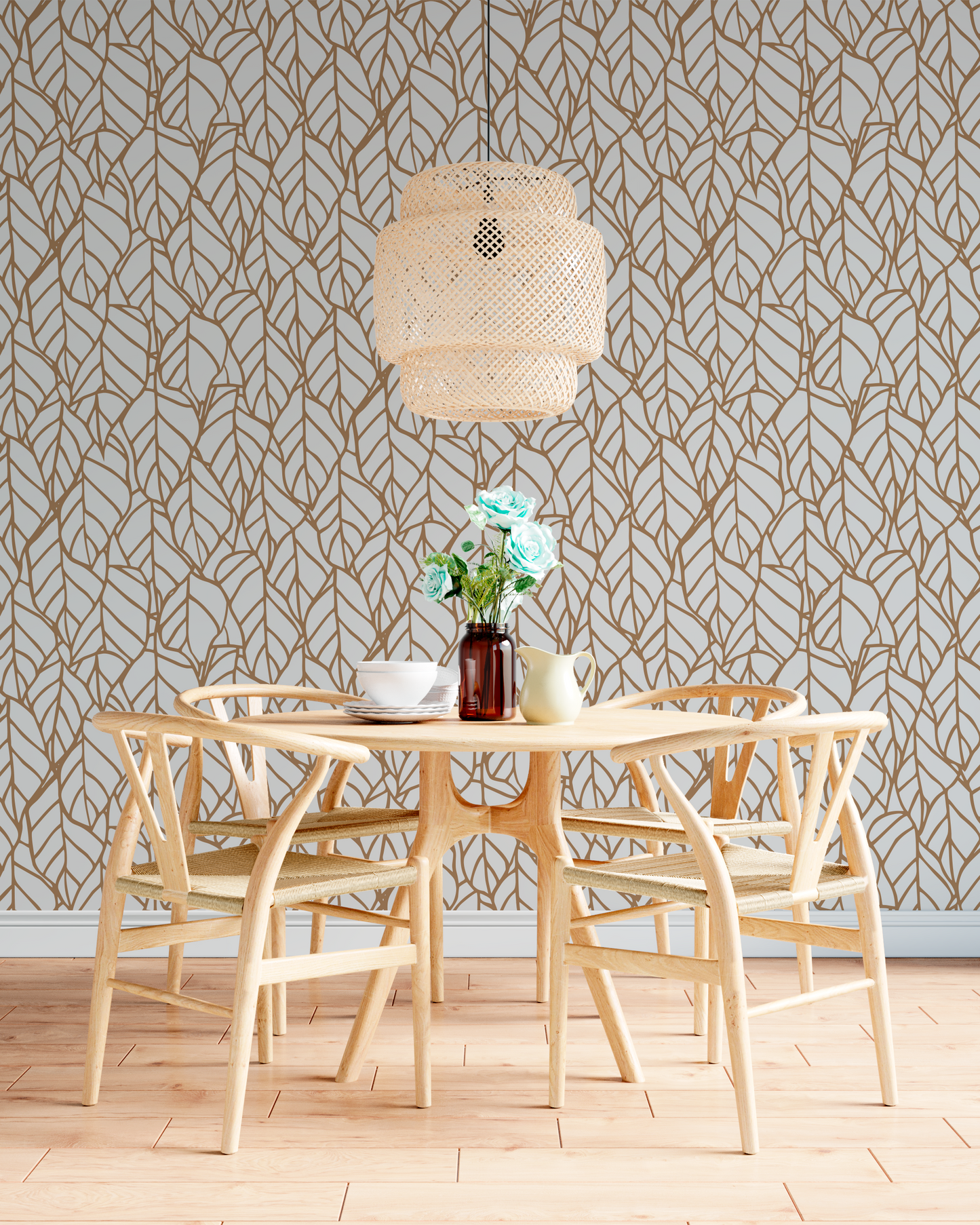 Organic Leaf Outline Pattern Mural
