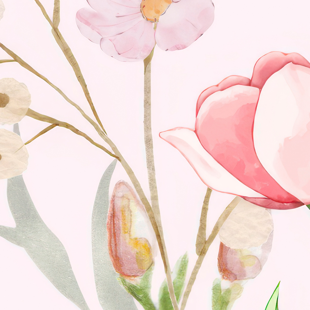 Pink Floral Meadow Border Mural