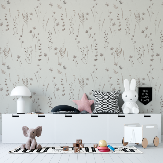 Delicate Wildflower & Grasses Repeat Mural