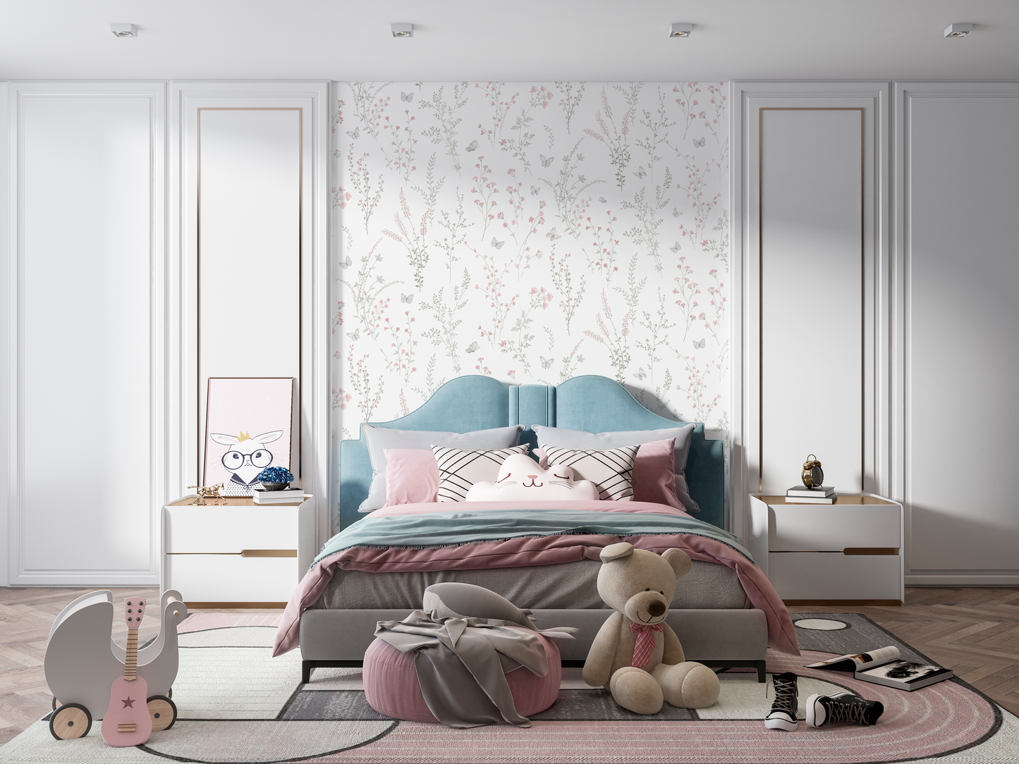 Delicate Wildflower & Butterfly Repeat Mural