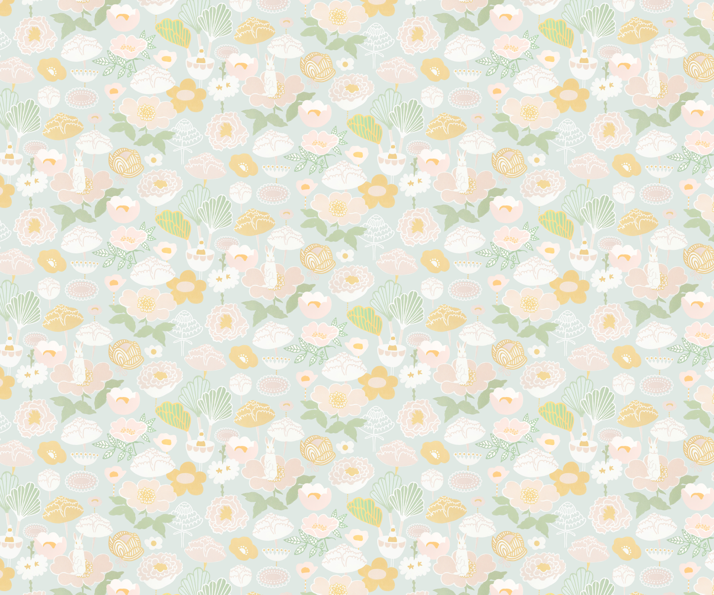 Whimsical Pastel Floral & Rabbit Mural