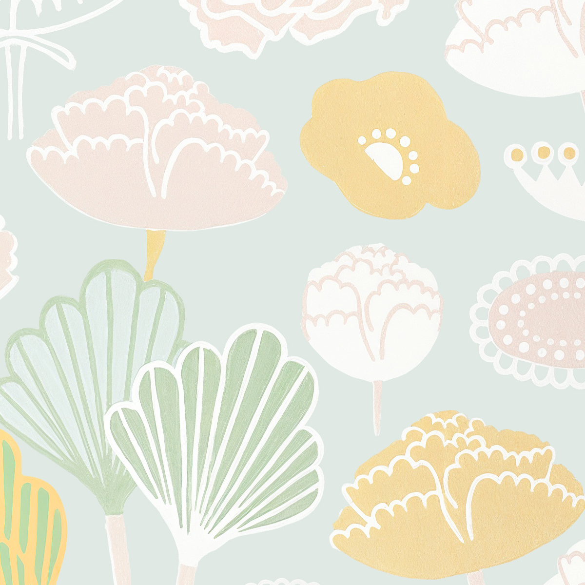 Whimsical Pastel Floral & Rabbit Mural
