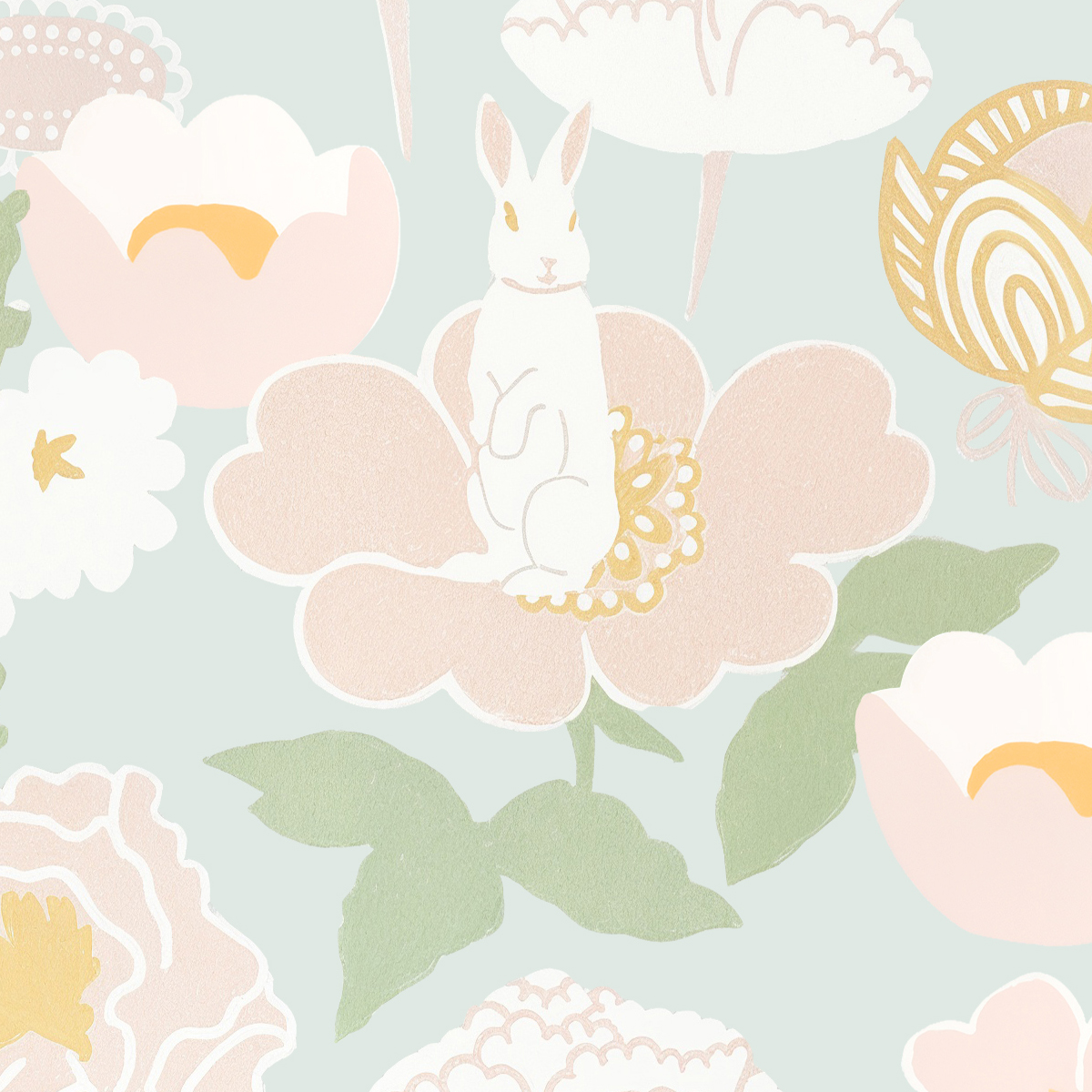 Whimsical Pastel Floral & Rabbit Mural