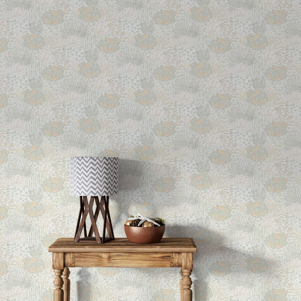 Soft Botanical Meadow Print Mural