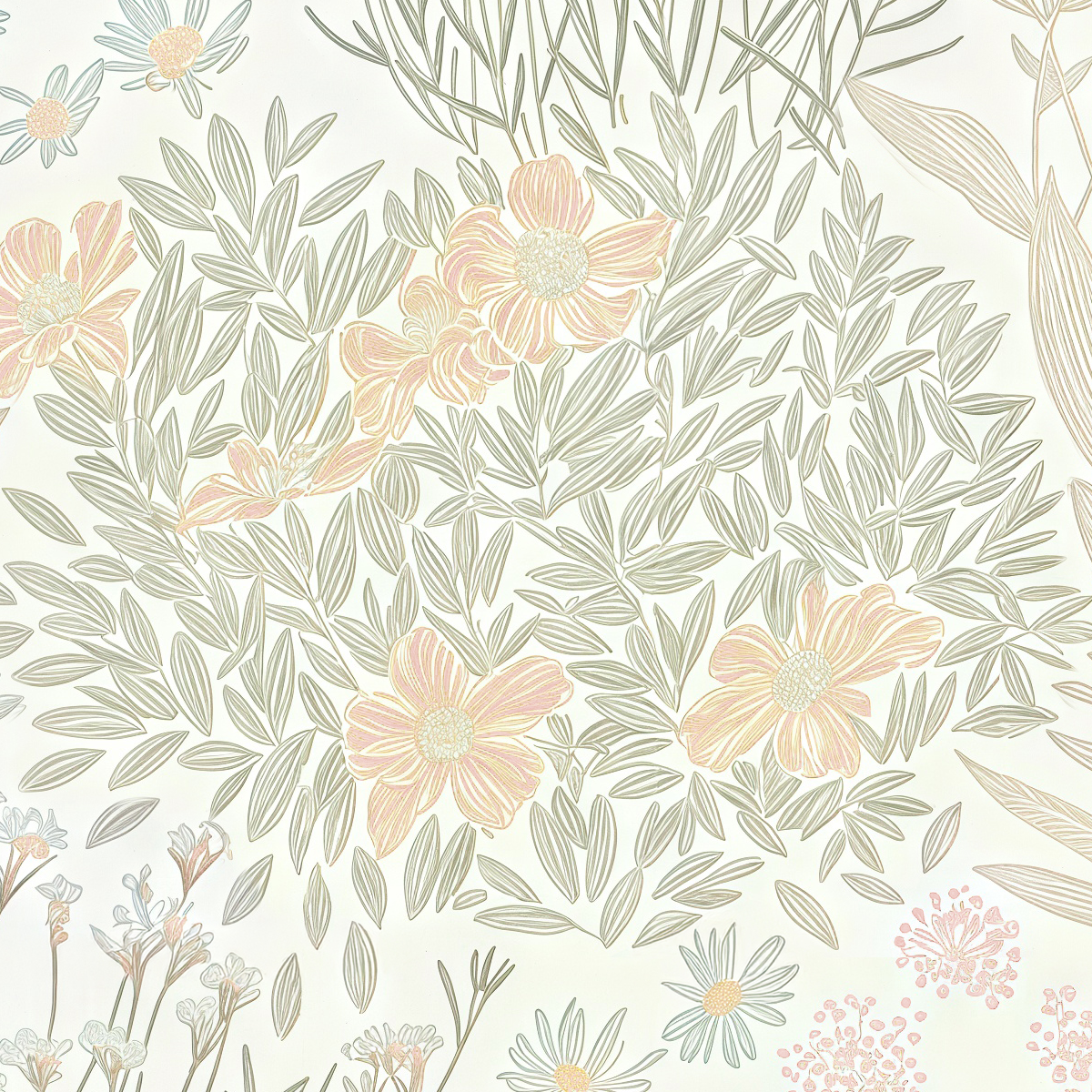 Soft Botanical Meadow Print Mural