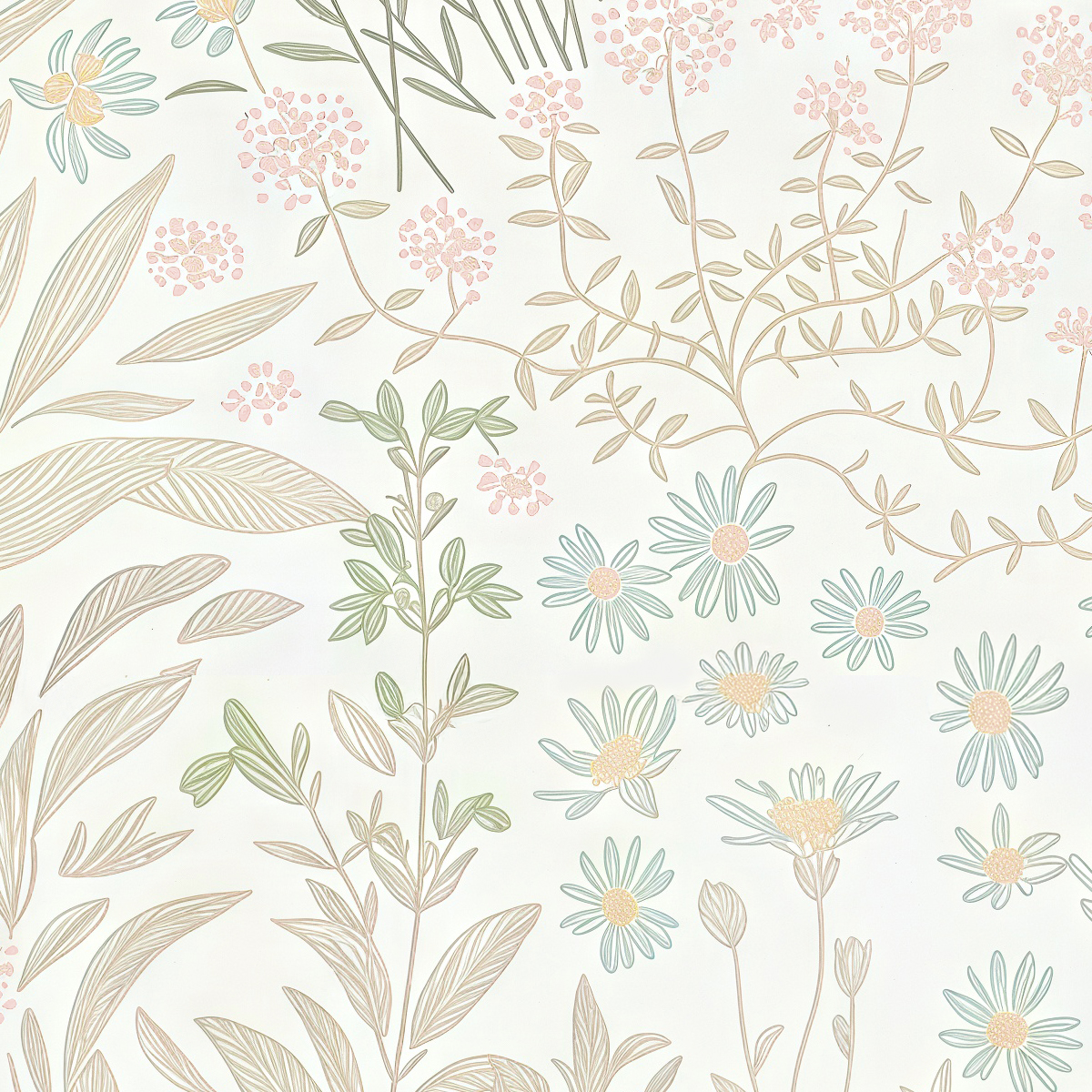 Soft Botanical Meadow Print Mural