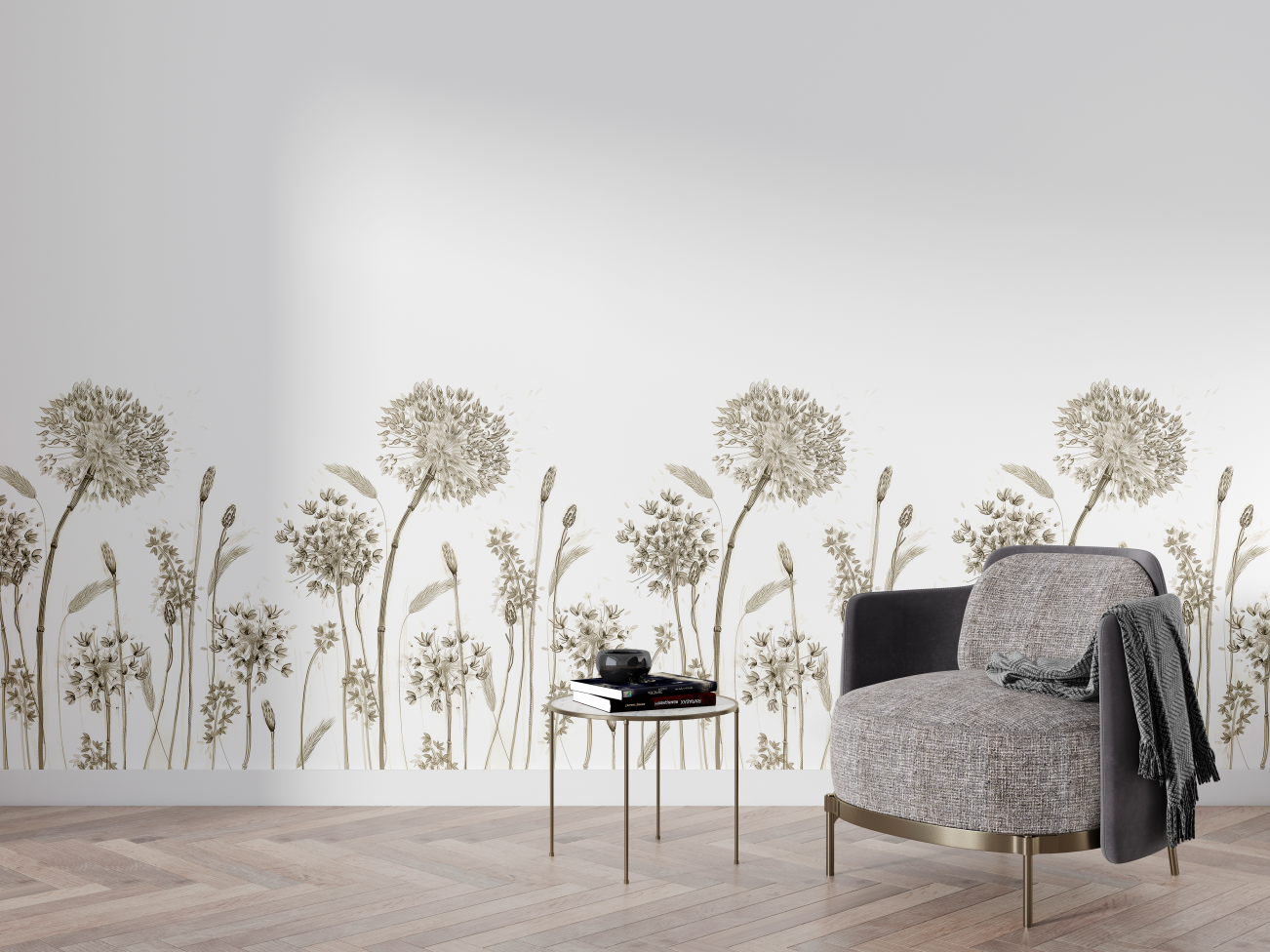Delicate Allium Floral Border Mural