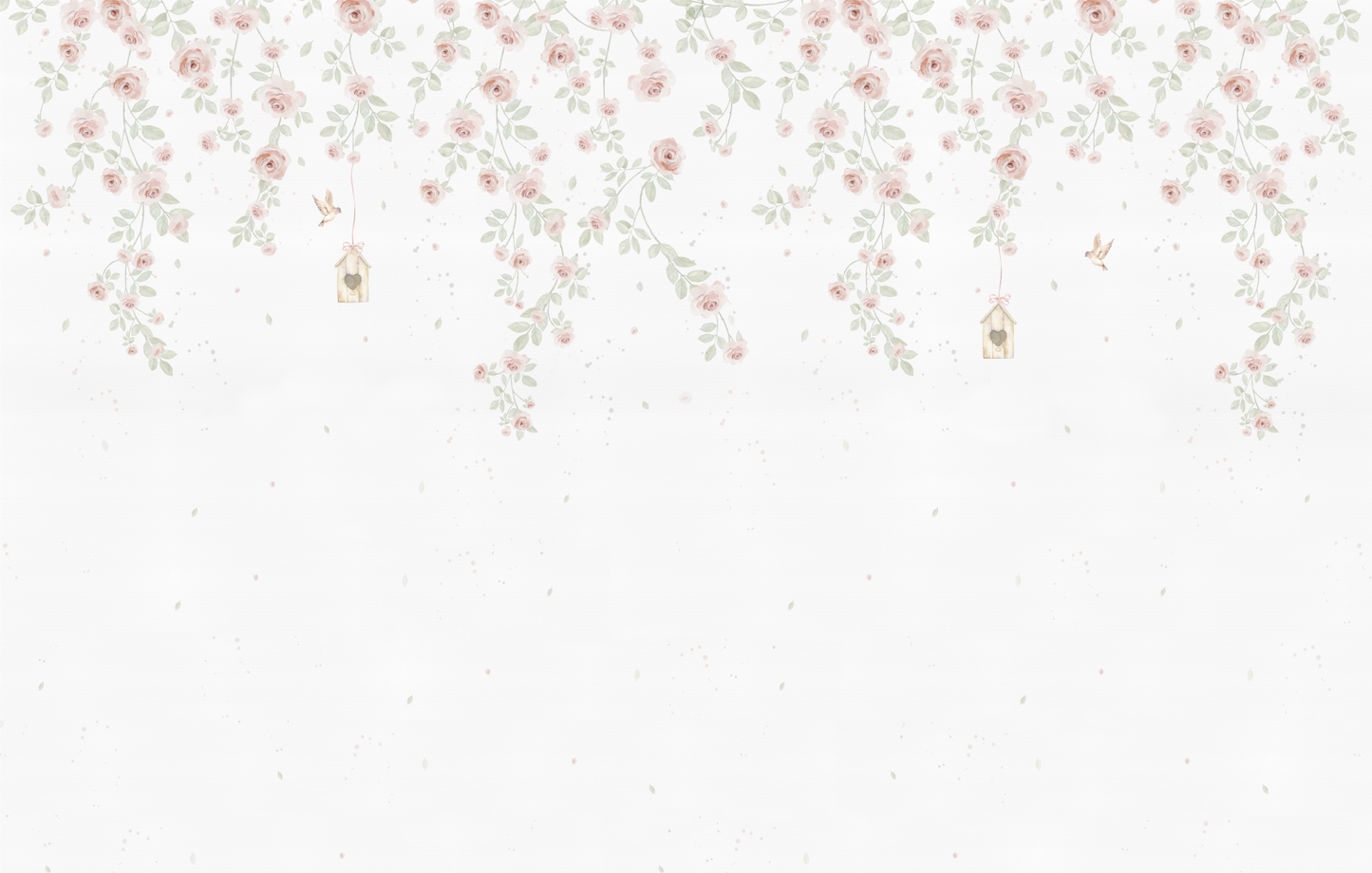 Romantic Hanging Roses & Birdhouses Mural