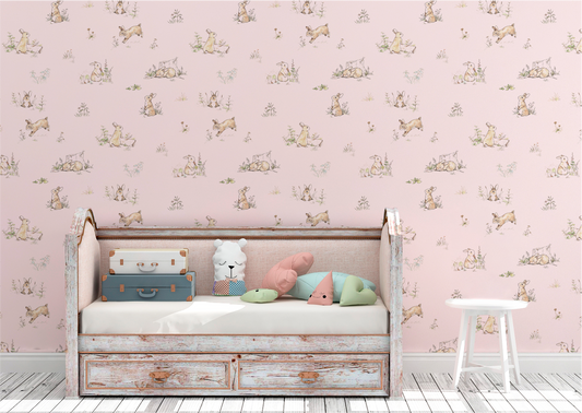 Whimsical Bunny Rabbit Meadow Mural