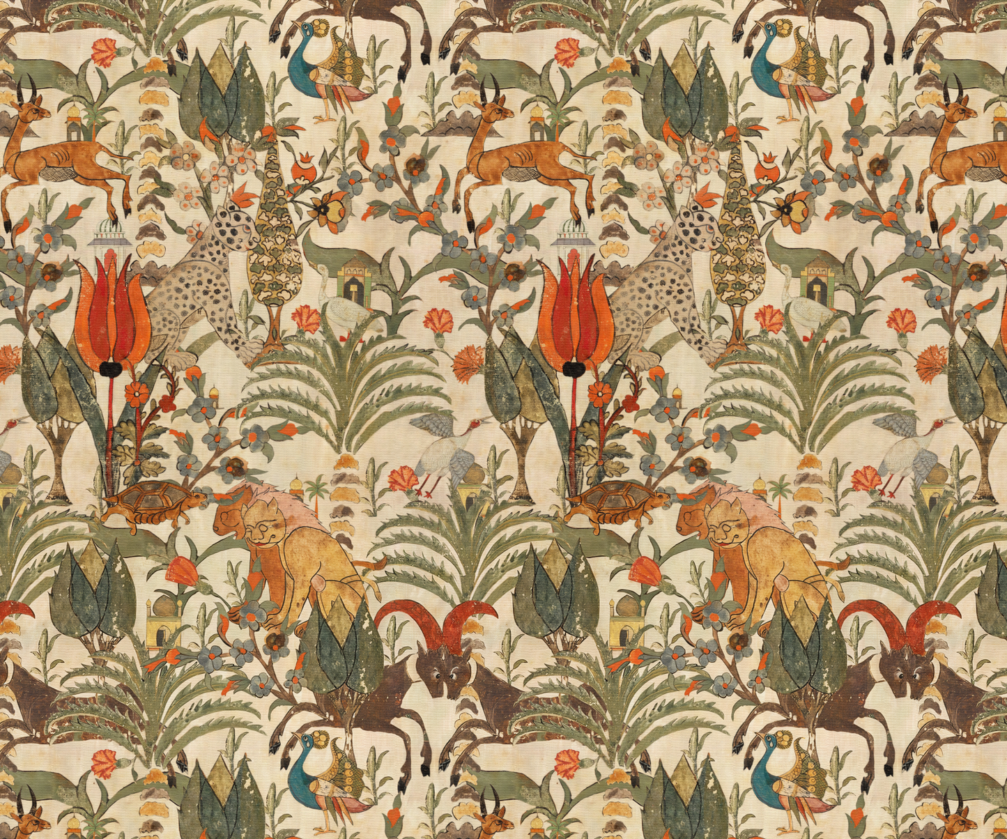 Vintage Persian Wildlife & Floral Tapestry Mural