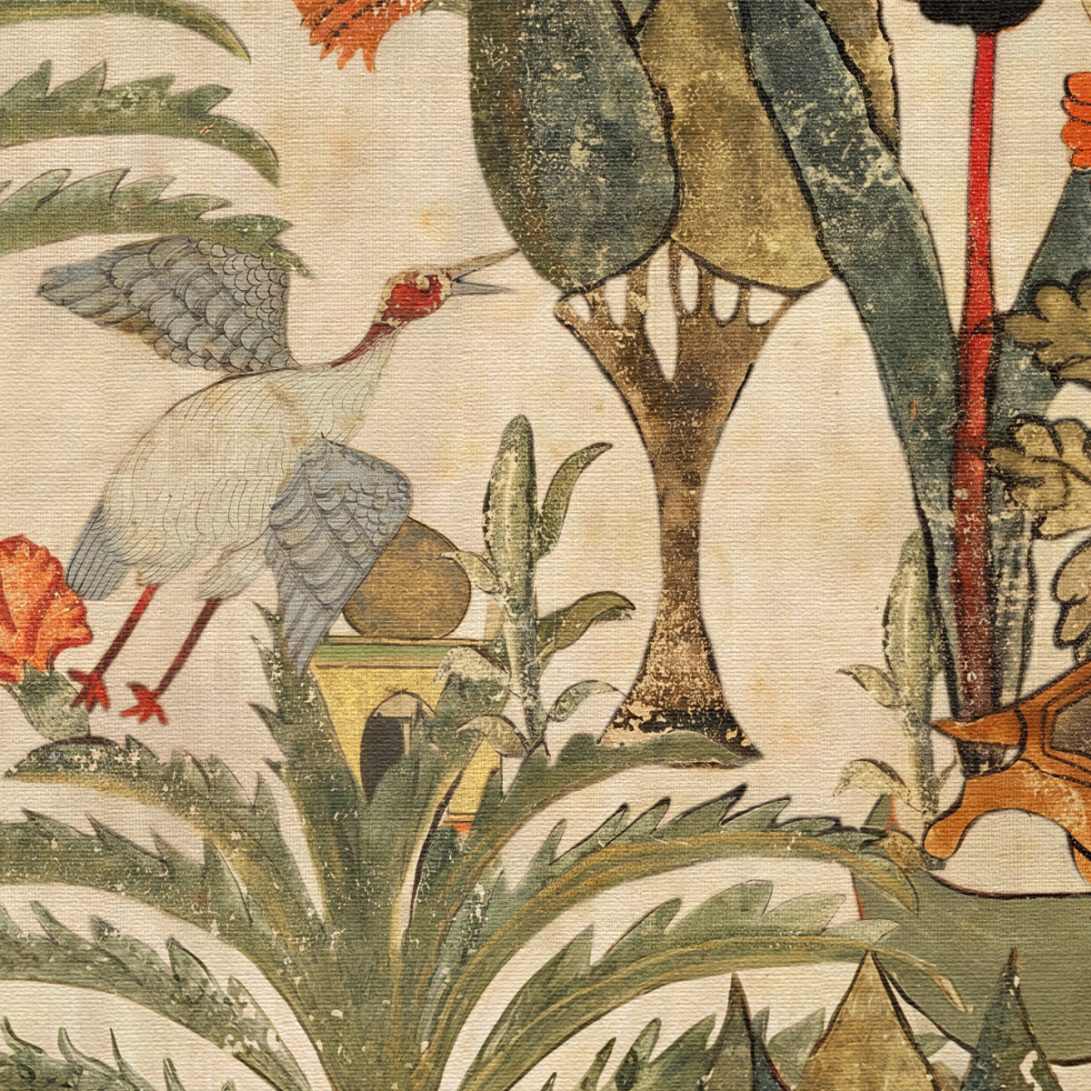 Vintage Persian Wildlife & Floral Tapestry Mural