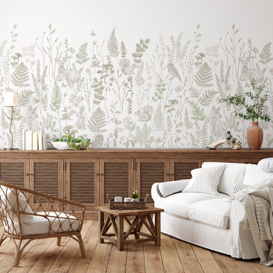 Woodland Creatures & Ferns Border Mural