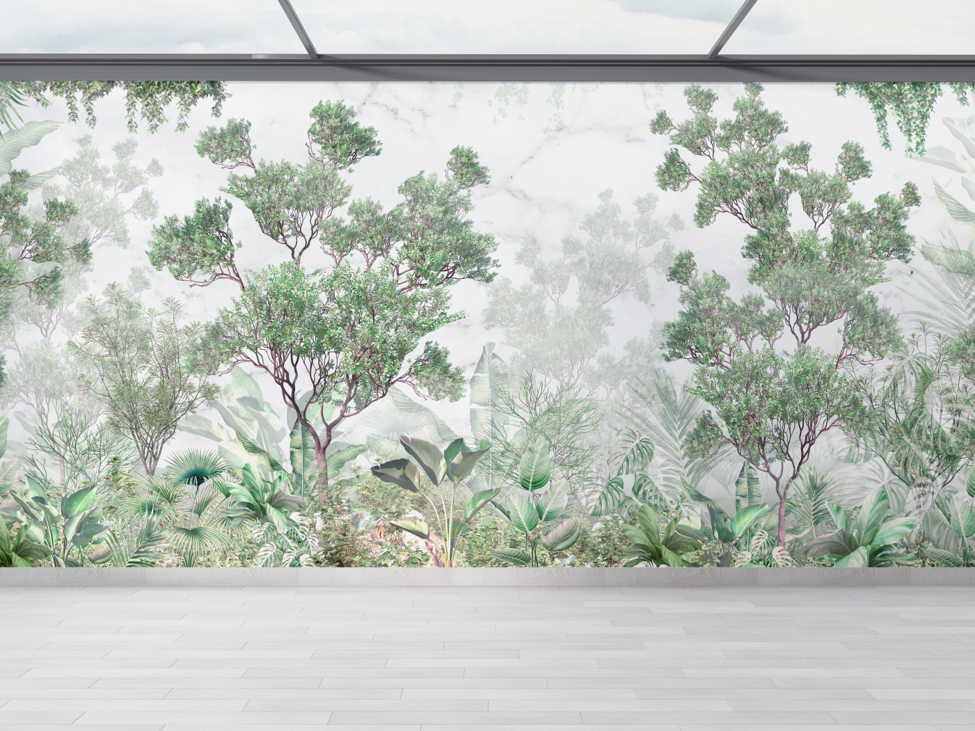 Botanical Garden Mural Wallpaper on Marble Background - Luxury Greenhouse