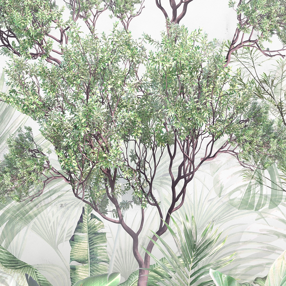 Botanical Garden Mural Wallpaper on Marble Background - Luxury Greenhouse