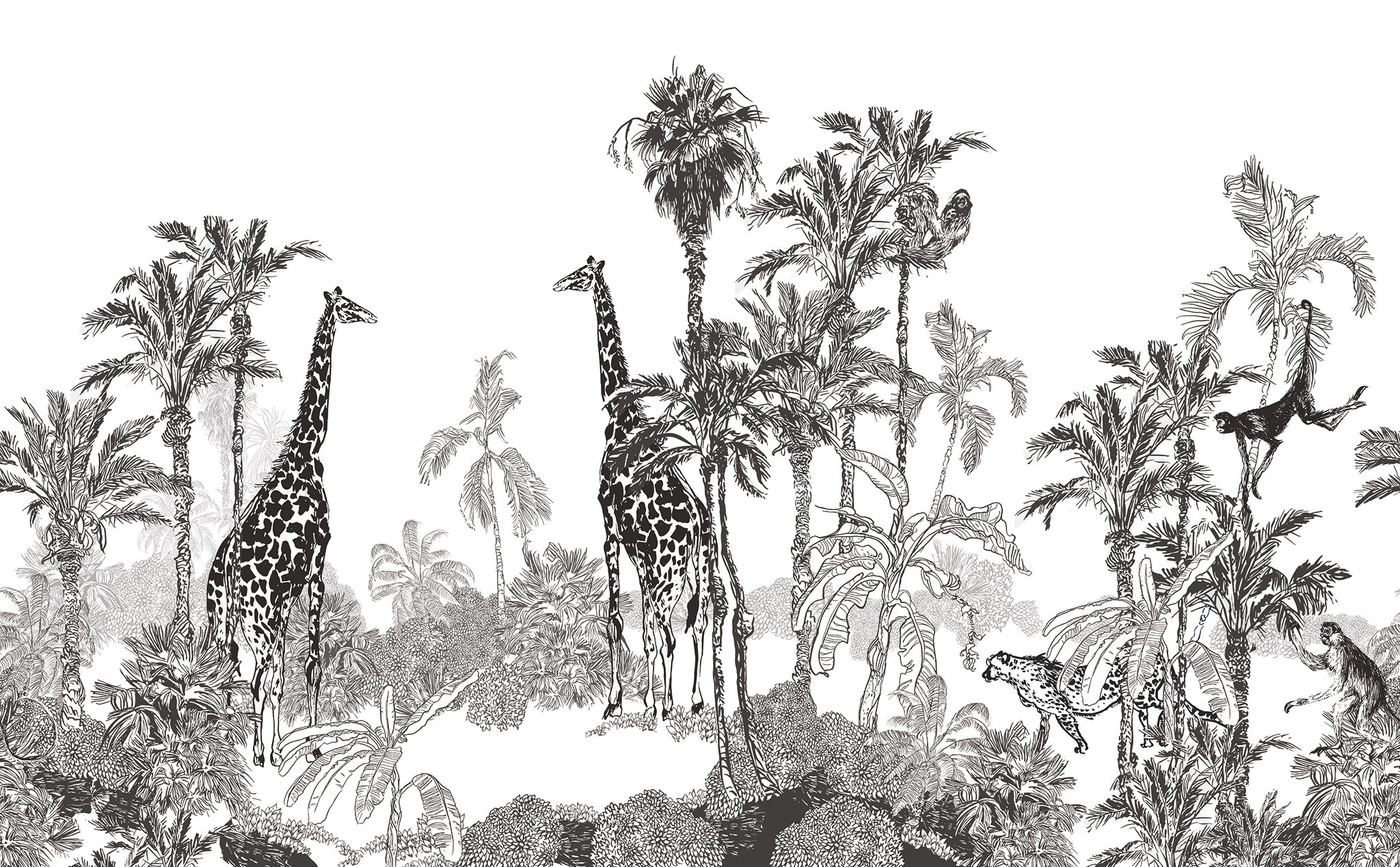 Safari Adventure - Monochrome Wildlife Mural – Insignia Creaciones