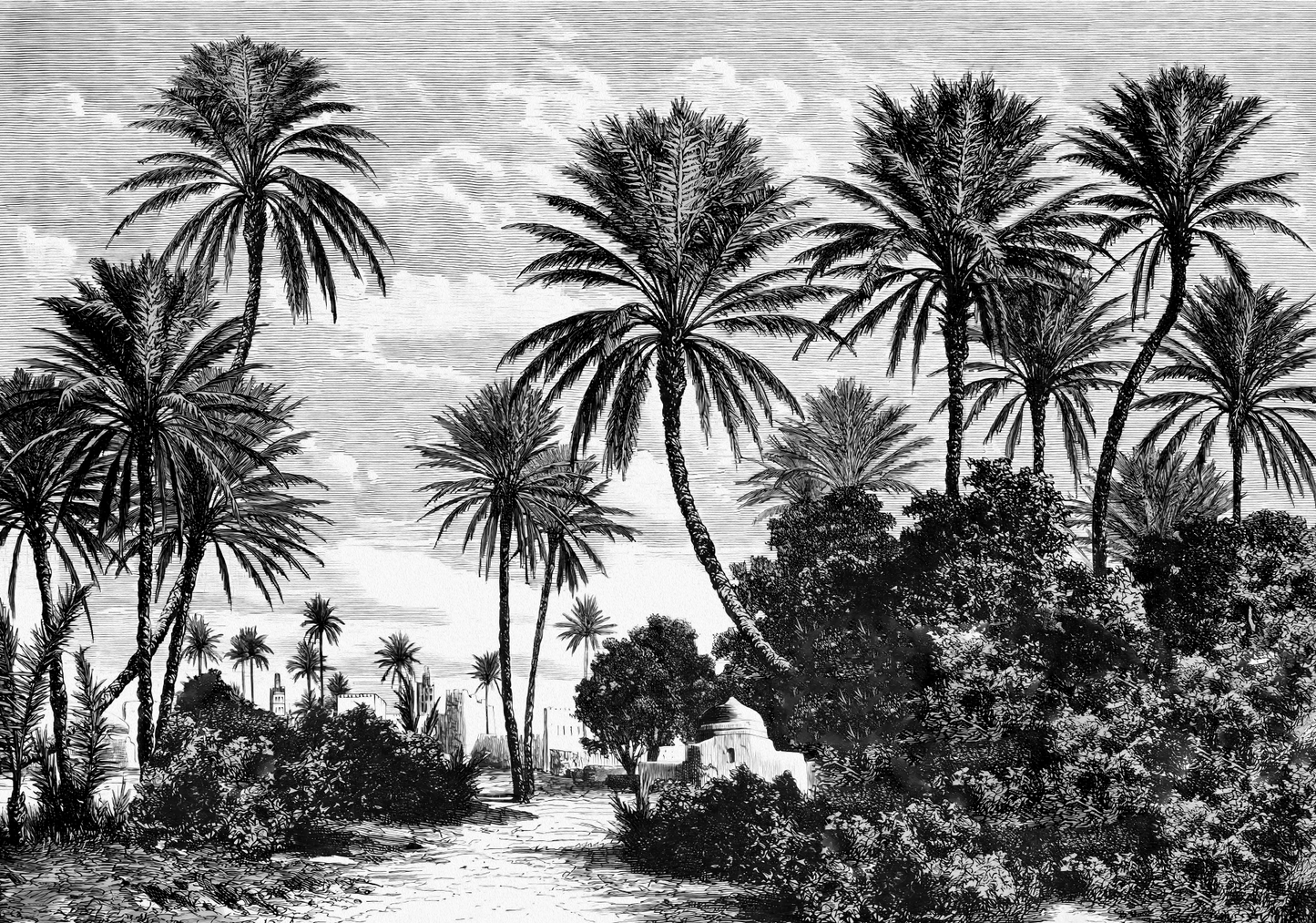 Classic Landscape Mural Wallpaper with Trees - Monochromatic Sage Gray