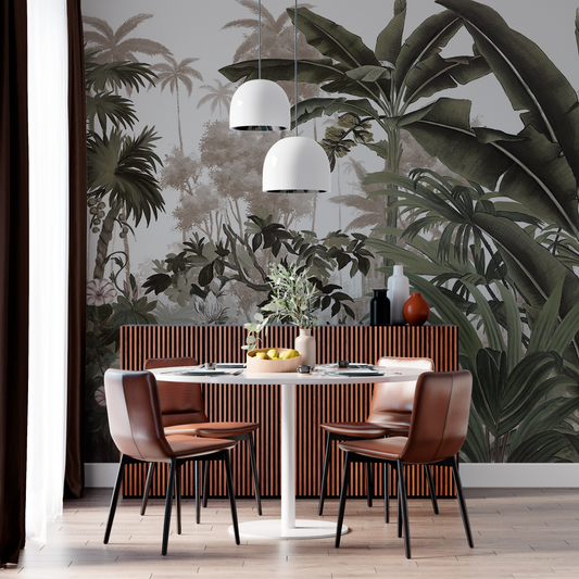 Lush Tropical Jungle Mural Wallpaper - Dark and Moody Tones
