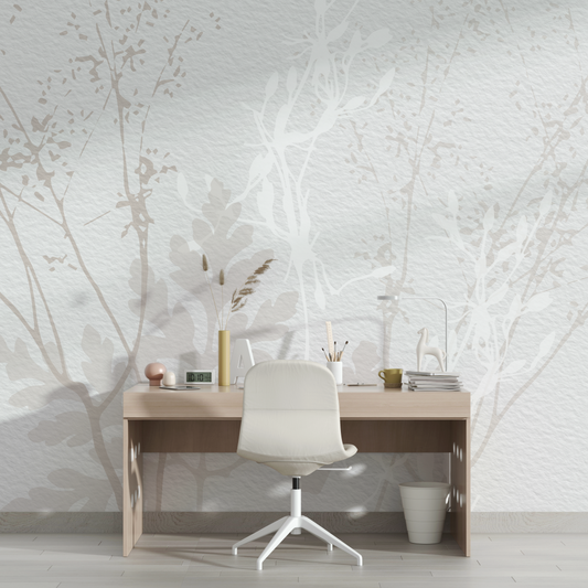 Minimalist Botanical Silhouette Mural Wallpaper - Beige Texture