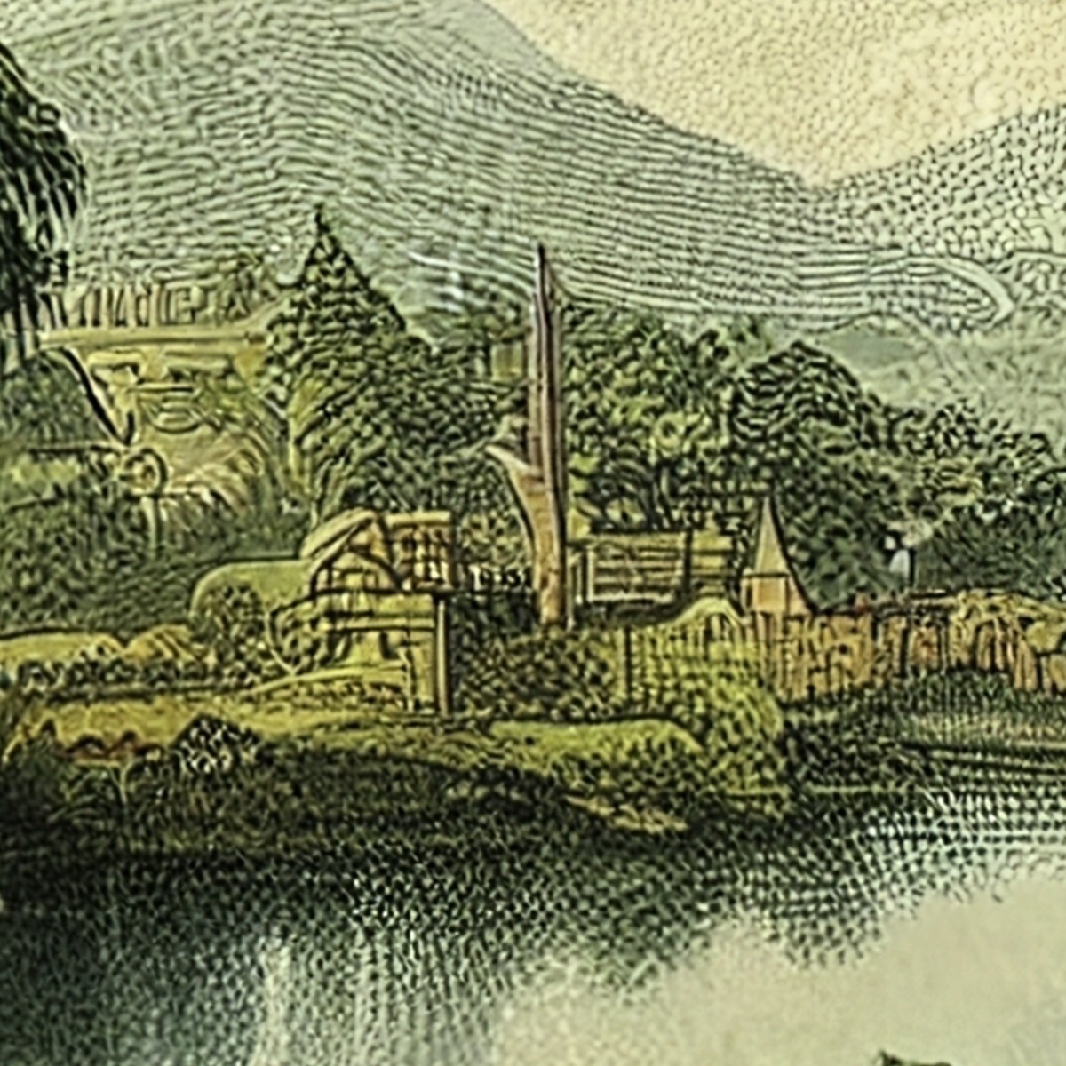 Classic Romantic Landscape Mural Wallpaper - Lake and Island Vintage Style