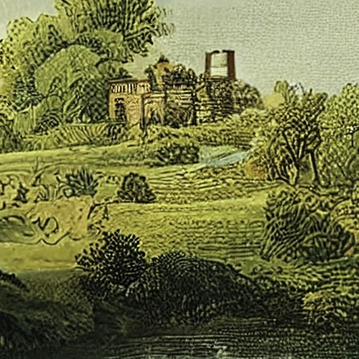 Classic Romantic Landscape Mural Wallpaper - Lake and Island Vintage Style