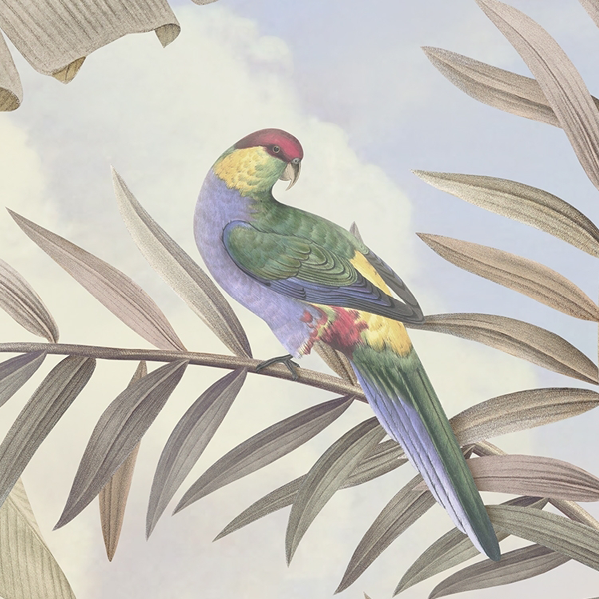 Classic Botanical Garden Mural Wallpaper - Colonial Scene with Exotic Birds