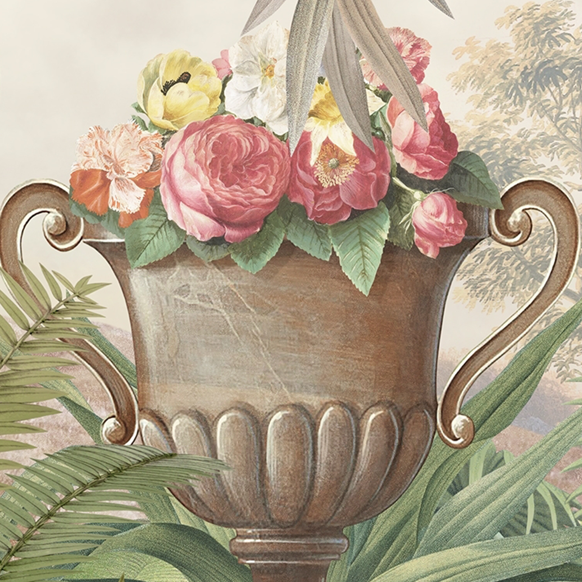 Classic Botanical Garden Mural Wallpaper - Colonial Scene with Exotic Birds