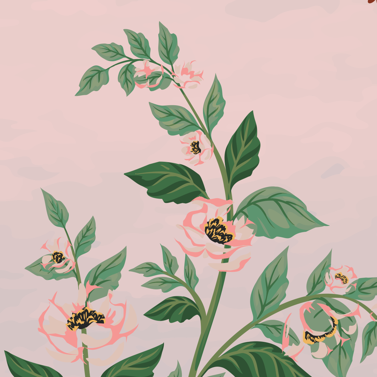 Exotic Tropical Garden Mural Wallpaper - Pink Background and Palm Trees