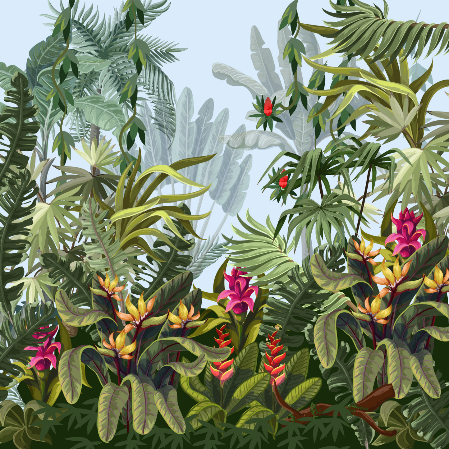 Lush Tropical Jungle Landscape Mural