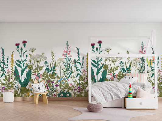 Wildflower Meadow Mural Wallpaper Border - Botanical Floral Print