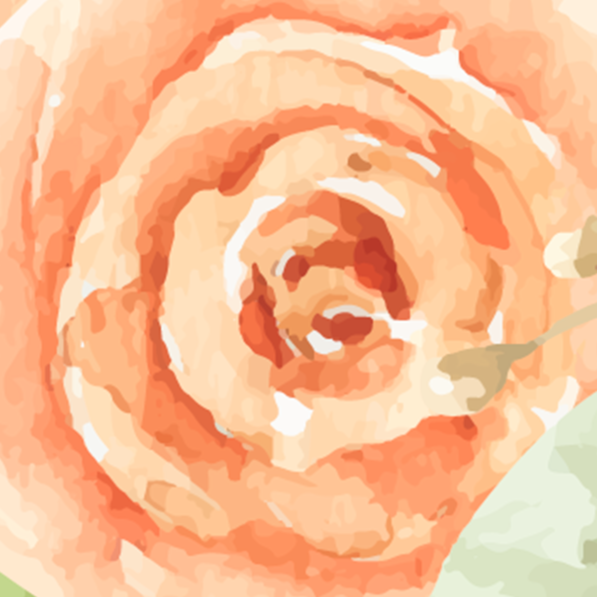 Peach Roses & Green Leaves Watercolor Mural Wallpaper