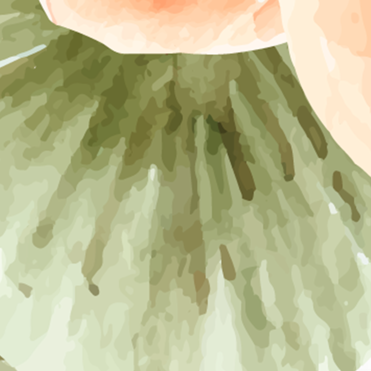 Peach Roses & Green Leaves Watercolor Mural Wallpaper