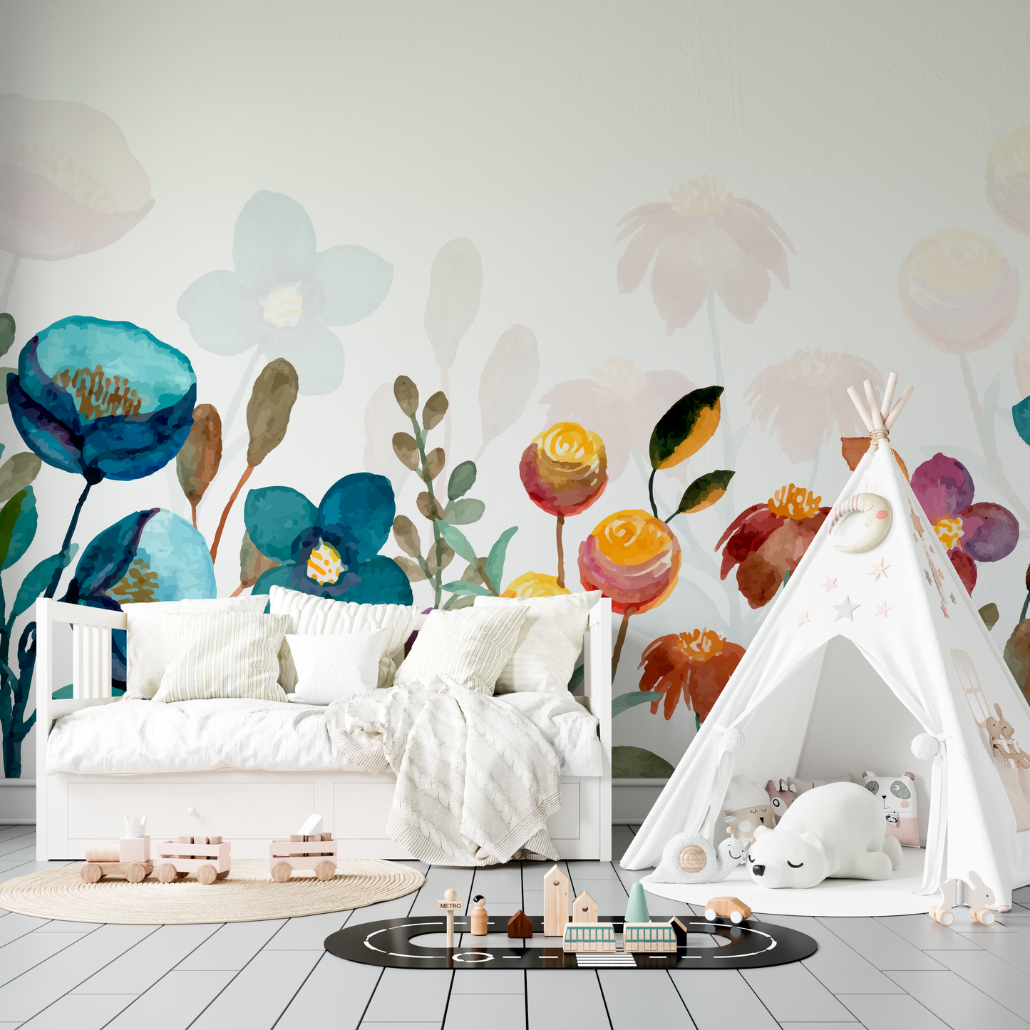 Abstract Watercolor Wildflower Mural Wallpaper