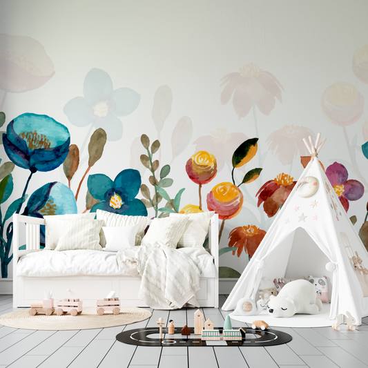 Abstract Watercolor Wildflower Mural Wallpaper