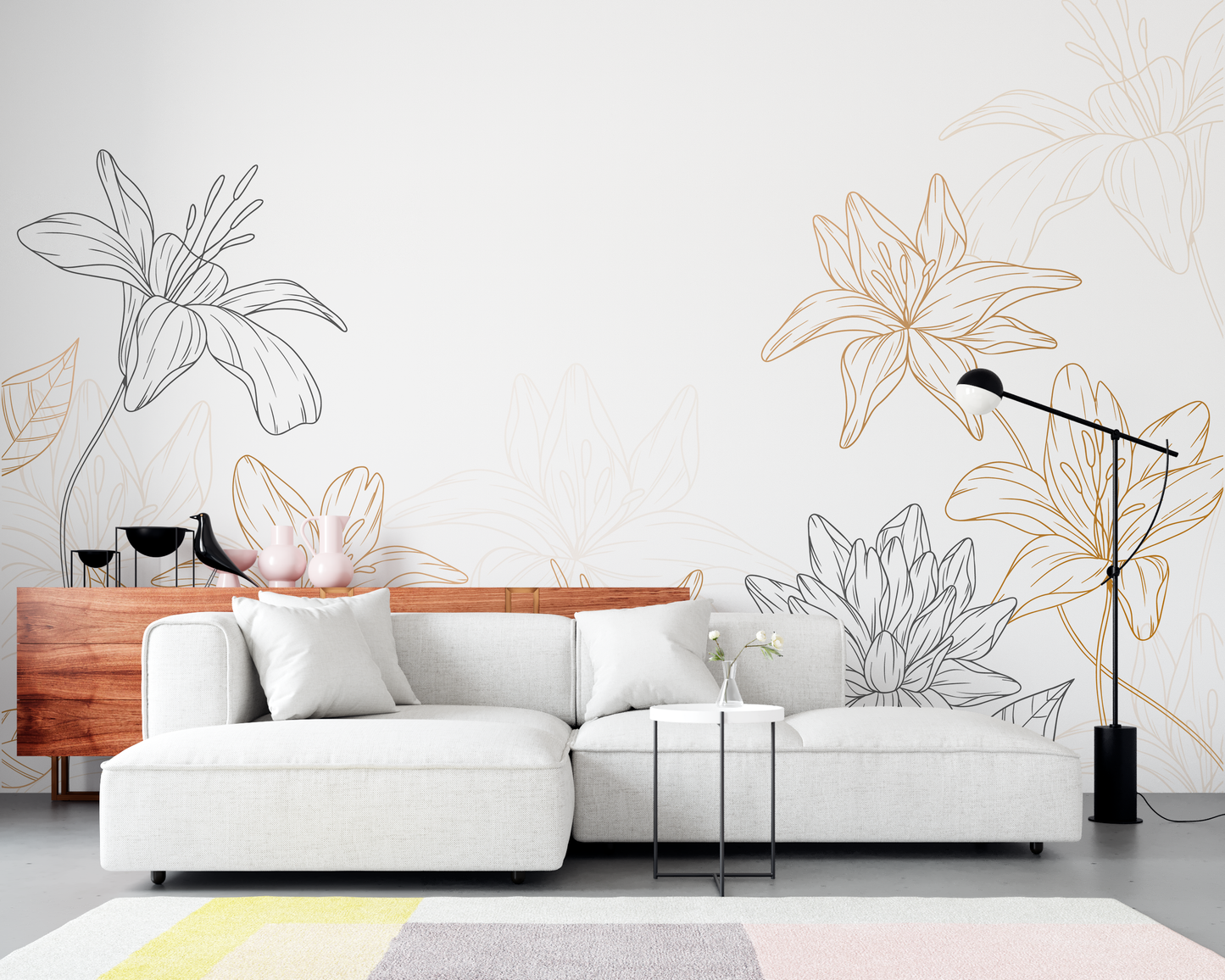 Line Art Floral Mural Wallpaper