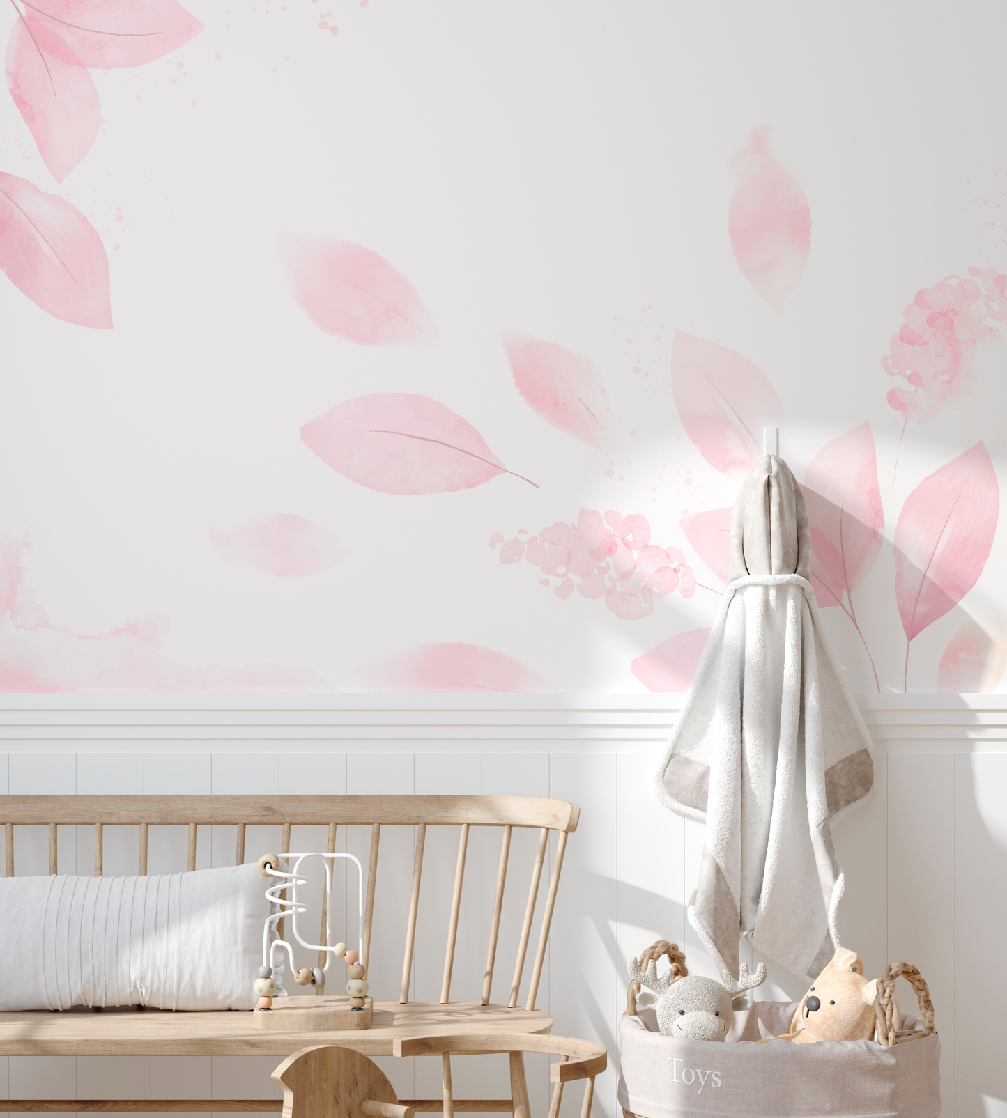 Pale Pink Watercolor Leaves Mural Wallpaper