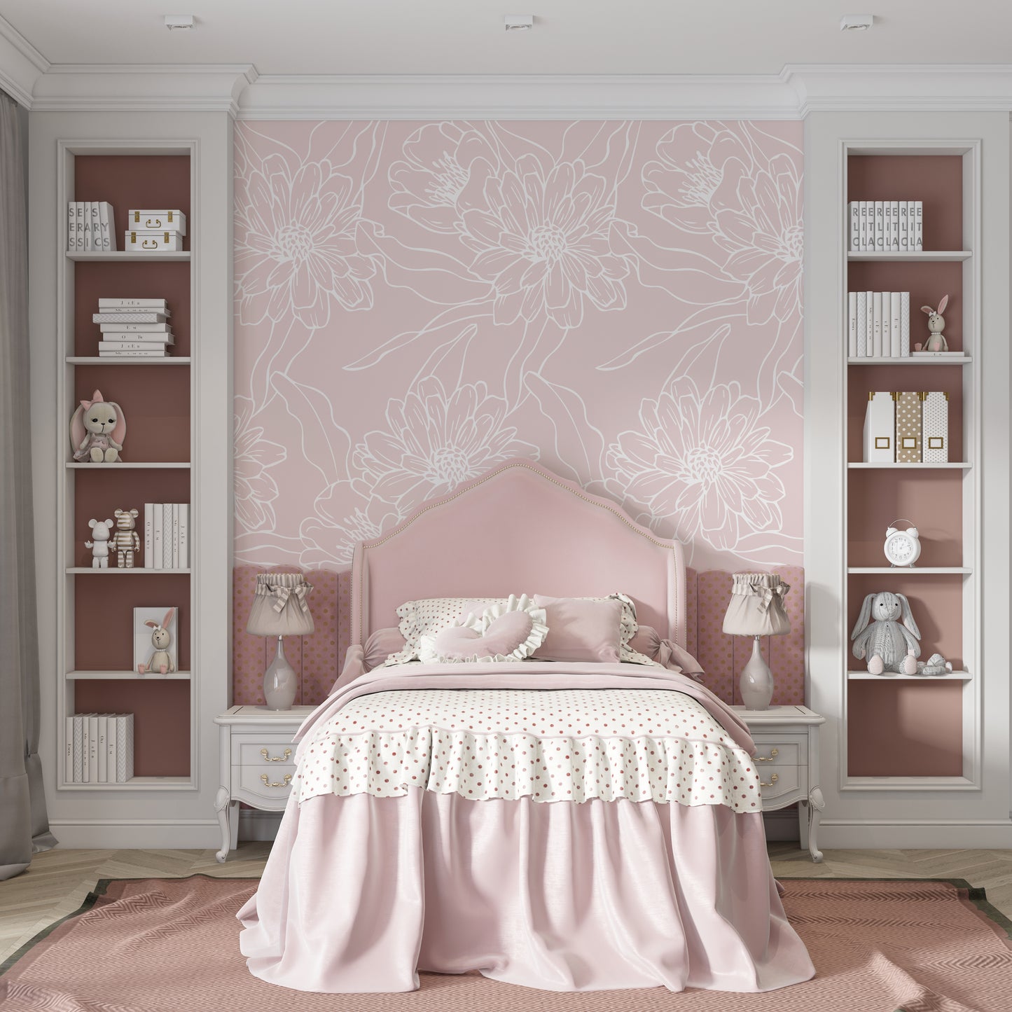 Pink Mural with White Flowers