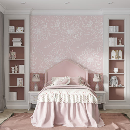 Pink Mural with White Flowers