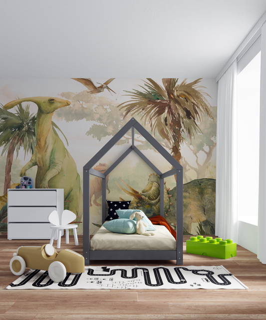 Watercolor Jurassic Dinosaur Mural Wallpaper - Kids Room