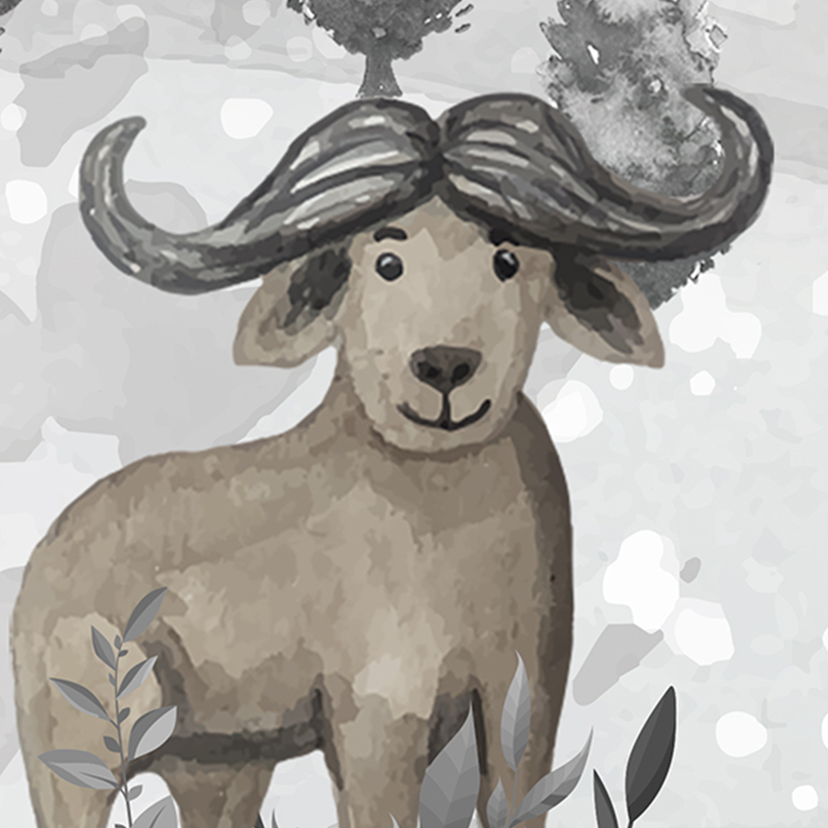 Monochromatic Safari Animals Mural Wallpaper - Giraffe and Fox Kids