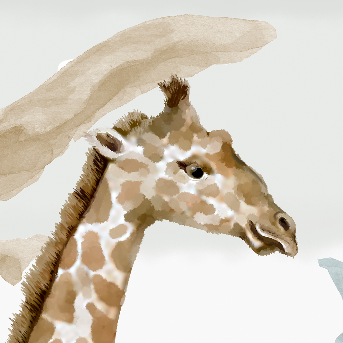Neutral Kids Safari Mural Wallpaper - Giraffe, Rhino, and Elephant