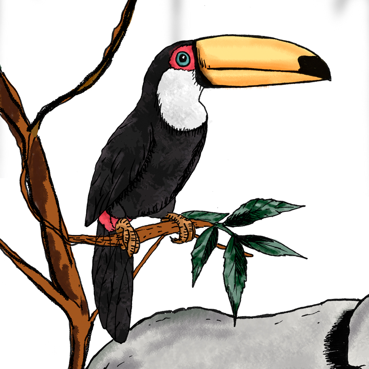 Tropical Jungle Mural Wallpaper with Animals and Palm Trees - Illustration Style