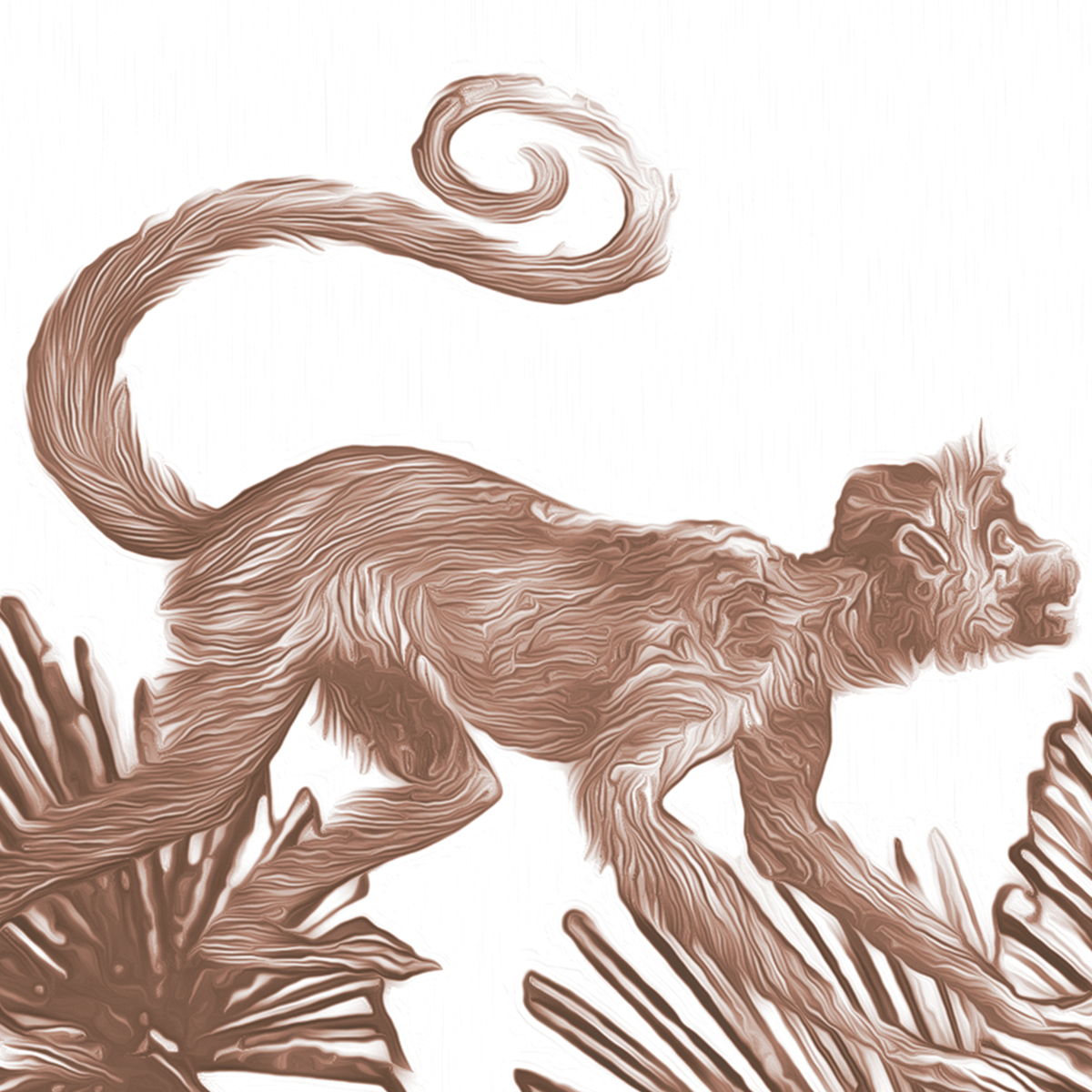 African Safari Engraving Mural Wallpaper - Giraffes and Monkeys Monochrome