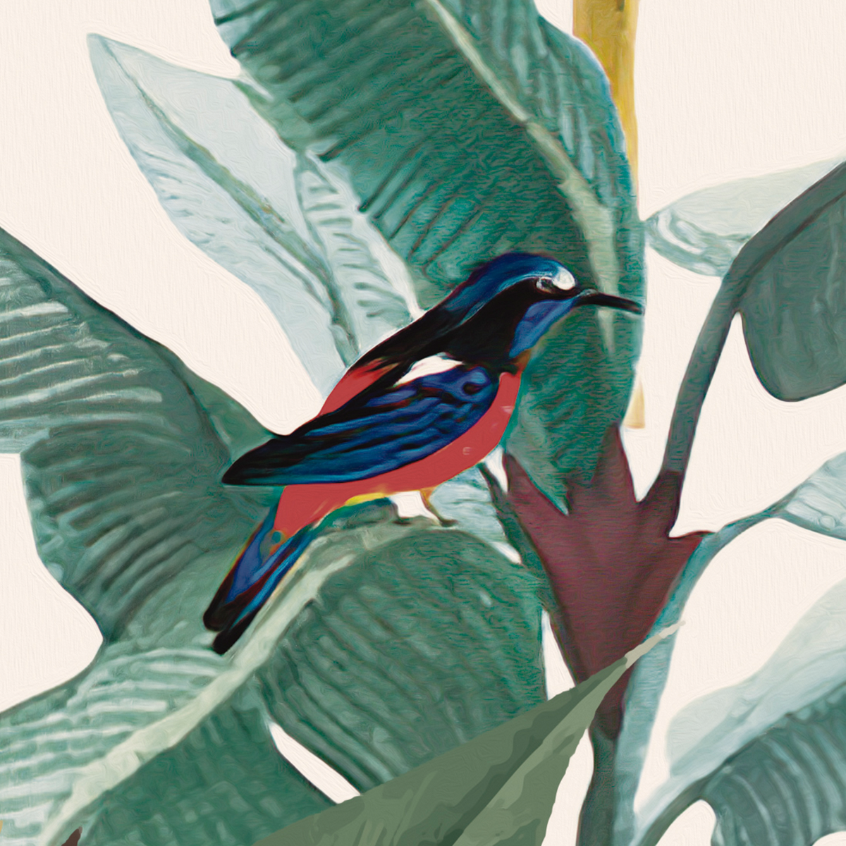 Botanical Safari Border Mural Wallpaper - Giraffe, Deer, and Flamingo Watercolor